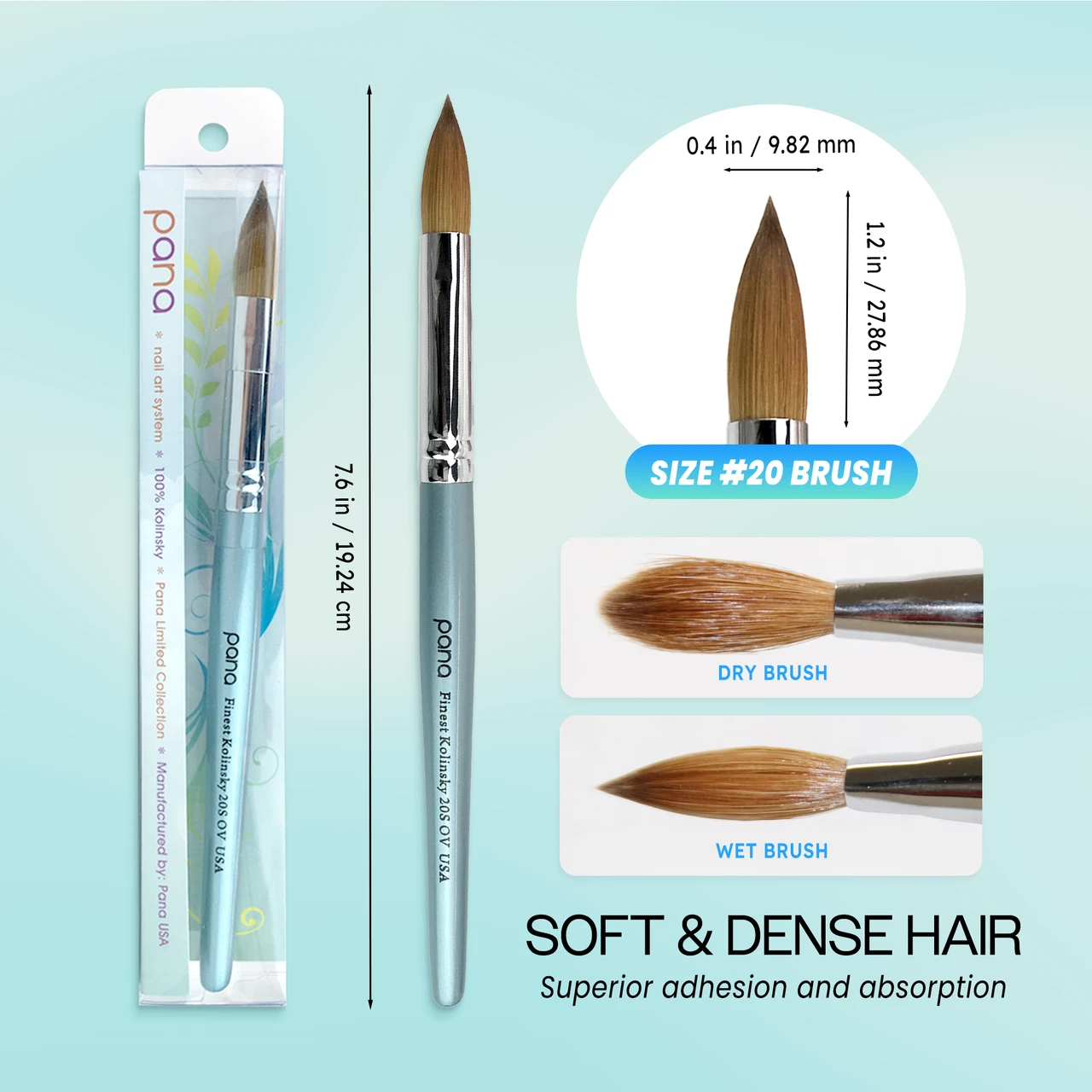 Oval Crimped Teal Coated Wood Kolinsky Brush Handle with Silver Ferrule