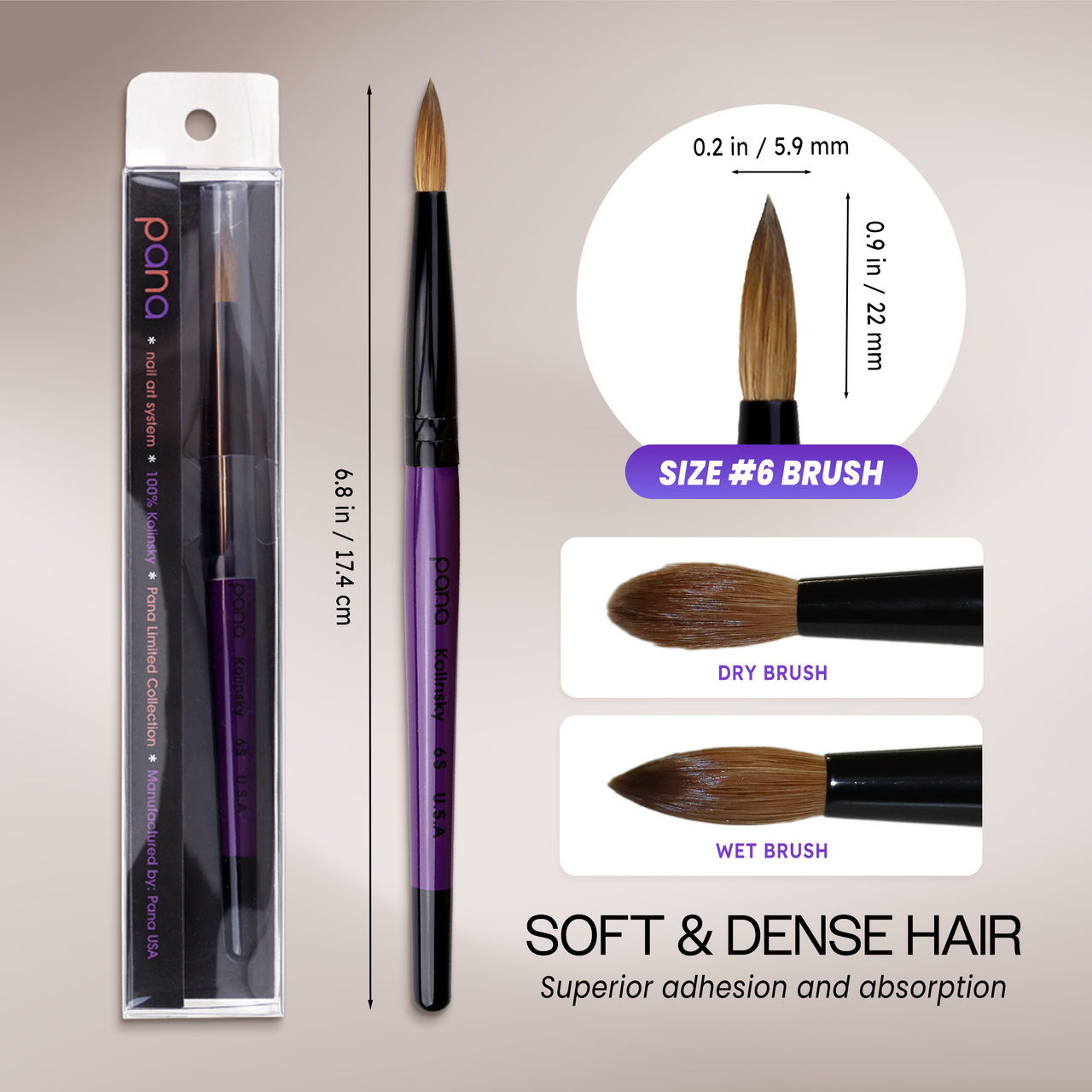 Round Purple Coated Wood Kolinsky Brush Handle with Black Ferrule