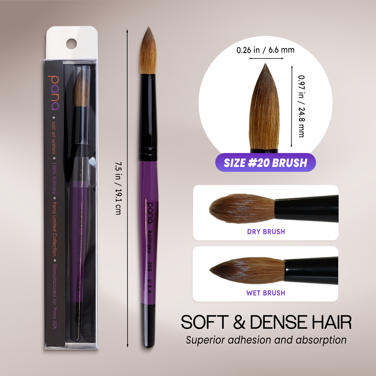 Round Purple Coated Wood Kolinsky Brush Handle with Black Ferrule