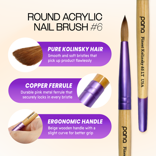 Round Beige Wood Kolinsky Brush Handle with Purple Ferrule