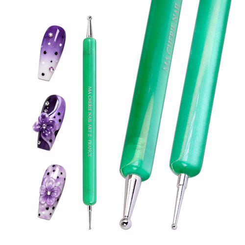 Osaka Double Sided Marbilizer Nail Art Dotting Tool with Green Acrylic Handle