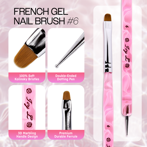 IvyL 2-Way Kolinsky Brush & Dotting Tool with Pink Marble Clear Acrylic Handle