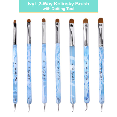 IvyL 2-Way Kolinsky Brush & Angled Dotting Tool with Blue Marble Clear Acrylic Handle IvyL 2-Way Kolinsky Brush & Angled Dotting Tool with Blue Marble Clear Acrylic Handle