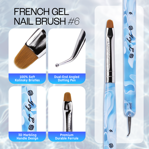 IvyL 2-Way Kolinsky Brush & Angled Dotting Tool with Blue Marble Clear Acrylic Handle