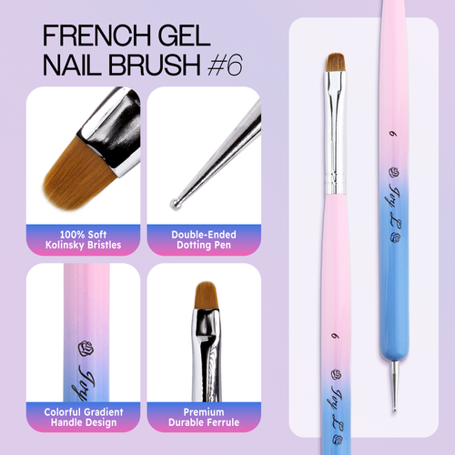 IvyL 2-Way Kolinsky Brush & Dotting Tool with Pink and Blue Ombre Wooden Handle