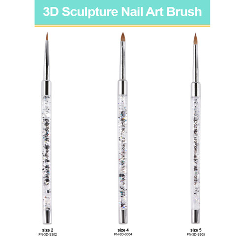 3D Sculpture Nail Art Brush with Glitter Silver Clear Acrylic Handle