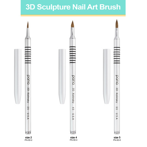 3D Sculpture Nail Art Brush with Silver Non-Slip Handle and Cap
