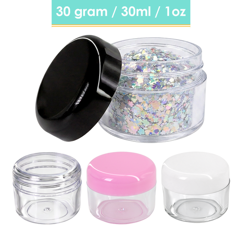 30g/30ml (1 oz) Plastic Clear Cosmetic Sample Jars (Round Top)
