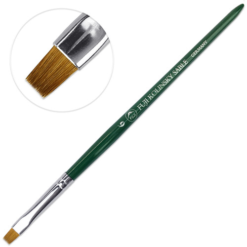 Fuji Kolinsky (Short, Flat Shaped) Brush with Green Handle Size 6