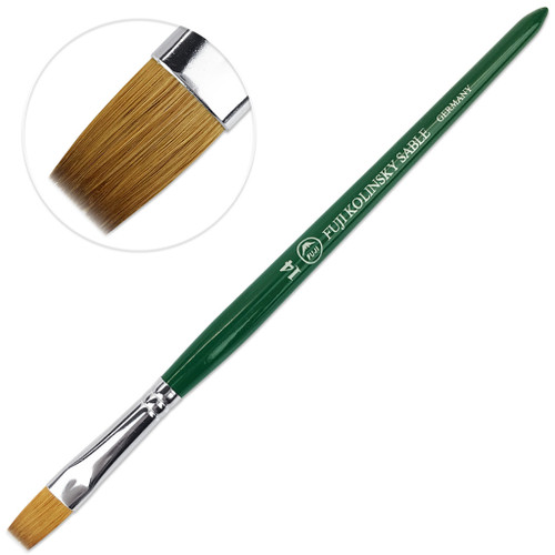 Fuji Kolinsky (Short, Flat Shaped) Brush with Green Handle Size 14