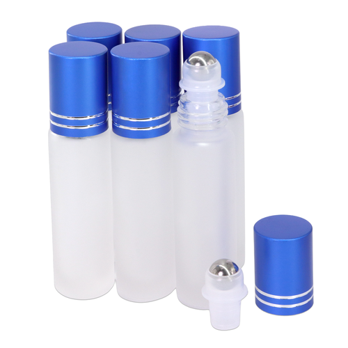 10ML(1/3oz) Glass Roller Bottles with Stainless Steel Ball and Blue Metal Cap