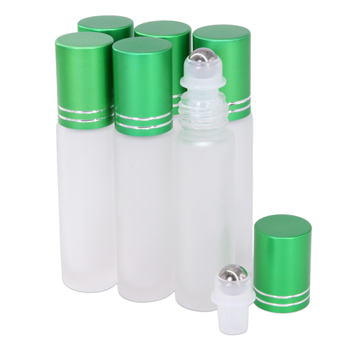 10ML(1/3oz) Glass Roller Bottles with Stainless Steel Ball and Green Metal Cap
