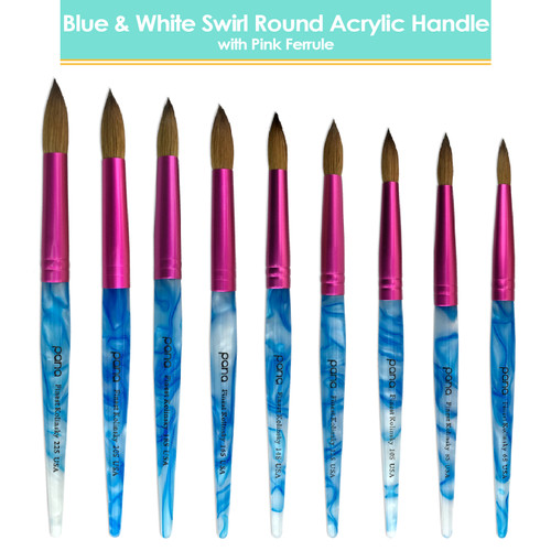 Round Blue & White Swirl Acrylic Kolinsky Brush Handle with Hot Pink Ferrule