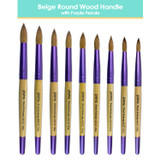 Round Beige Wood Kolinsky Brush Handle with Purple Ferrule