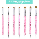 IvyL 2-Way Kolinsky Brush & Dotting Tool with Pink Marble Clear Acrylic Handle