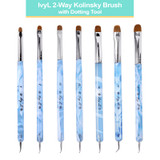 IvyL 2-Way Kolinsky Brush & Angled Dotting Tool with Blue Marble Clear Acrylic Handle