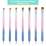 IvyL 2-Way Kolinsky Brush & Dotting Tool with Pink and Blue Ombre Wooden Handle