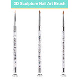 3D Sculpture Nail Art Brush with Glitter Silver Clear Acrylic Handle