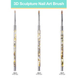 3D Sculpture Nail Art Brush with Glitter Gold Clear Acrylic Handle