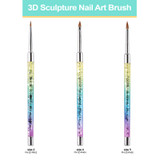 3D Sculpture Nail Art Brush with Glitter Rainbow Clear Acrylic Handle