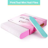 Mini Double Sided Emery Board Nail Files - Pink/Teal (Grits: 80/80 to 180/240)