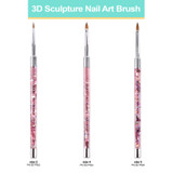 3D Sculpture Nail Art Brush with Glitter Pink Clear Acrylic Handle