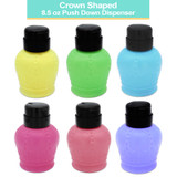 Crown Shaped 8.5 oz Opaque Push Down Liquid Dispenser Bottle