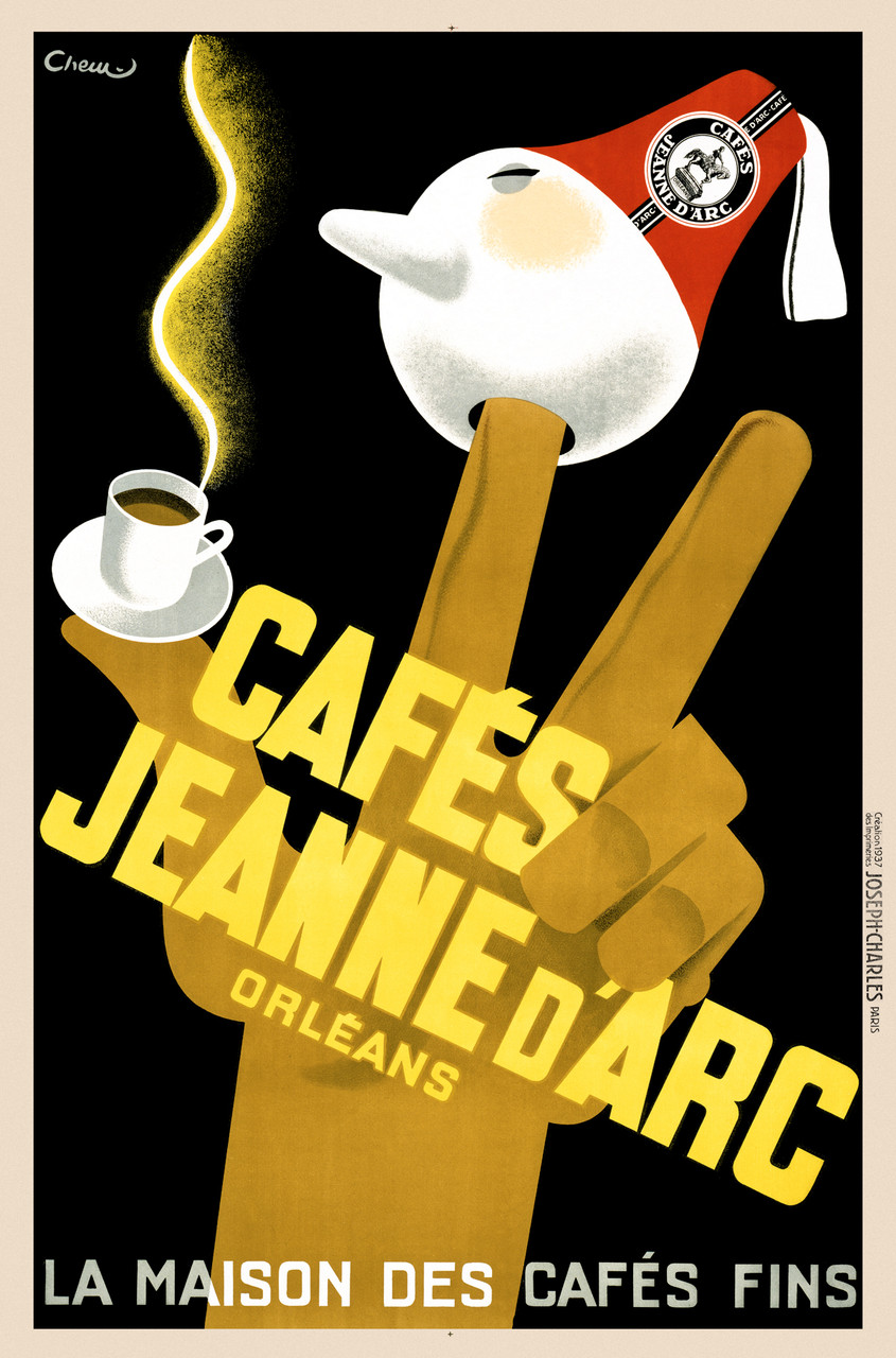Cafes Jeanne D'Arc Orleans Vintage Poster by Chew 1937 French Fine