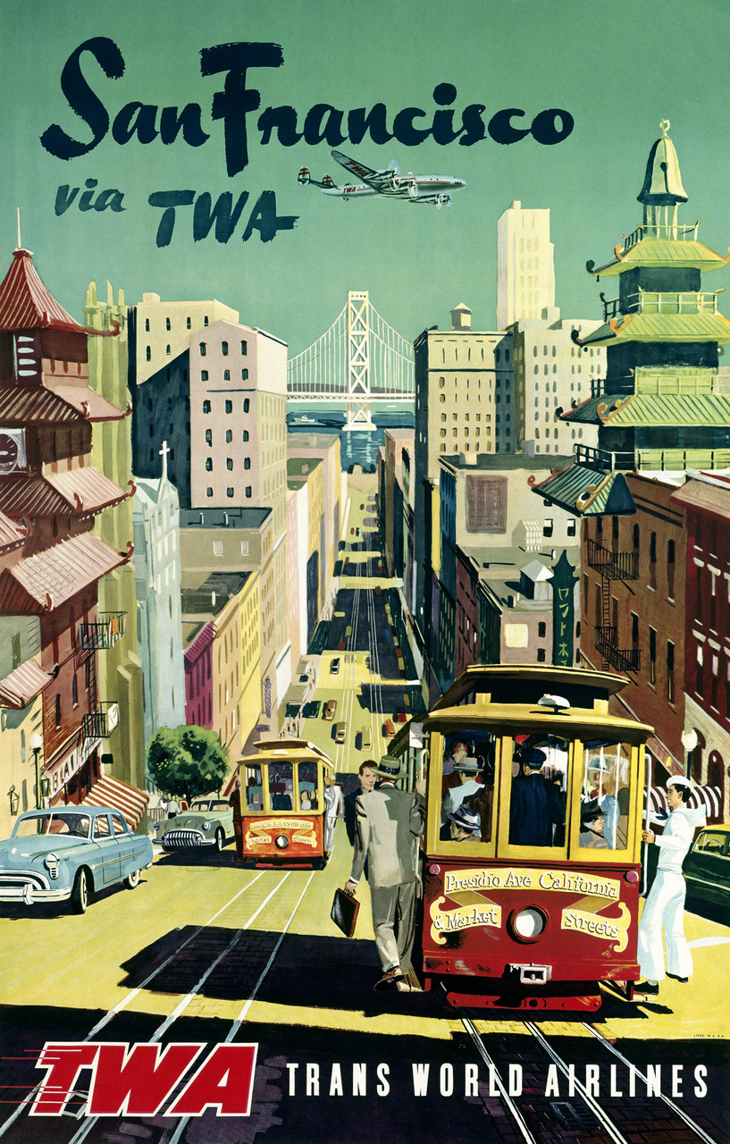Fly TWA San Francisco Vintage Poster by Klein 1950 American Fine