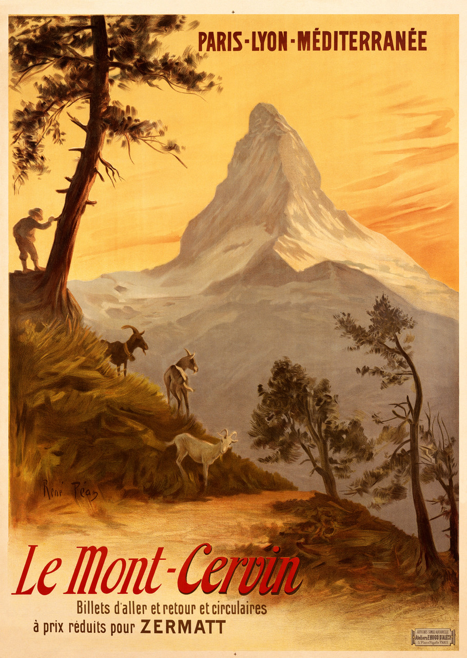 Le Mont Cervin Vintage Poster by Rene Pean 1900 French Fine Art Print.