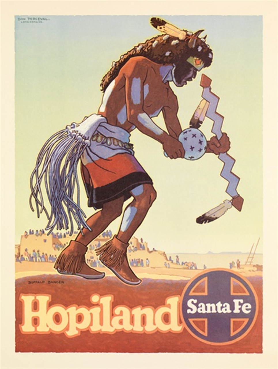 Santa Fe Railroad Hopiland American travel poster - Vintage Travel Posters Reproduction. Vintage railway travel poster from 1949 by Don Perceval. American Posters. Giclee Advertising Print. Posters of Santa Fe. Classic Posters