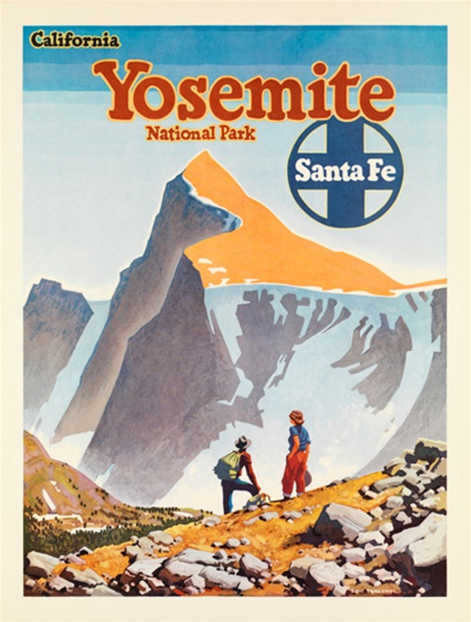 Santa Fe Railroad Yosemite California National Park American travel posters - Vintage Travel Posters Reproduction. Vintage railroad travel poster from 1949 by Don Perceval - American Posters. Giclee Advertising Print. Posters of Santa Fe. Classic Posters