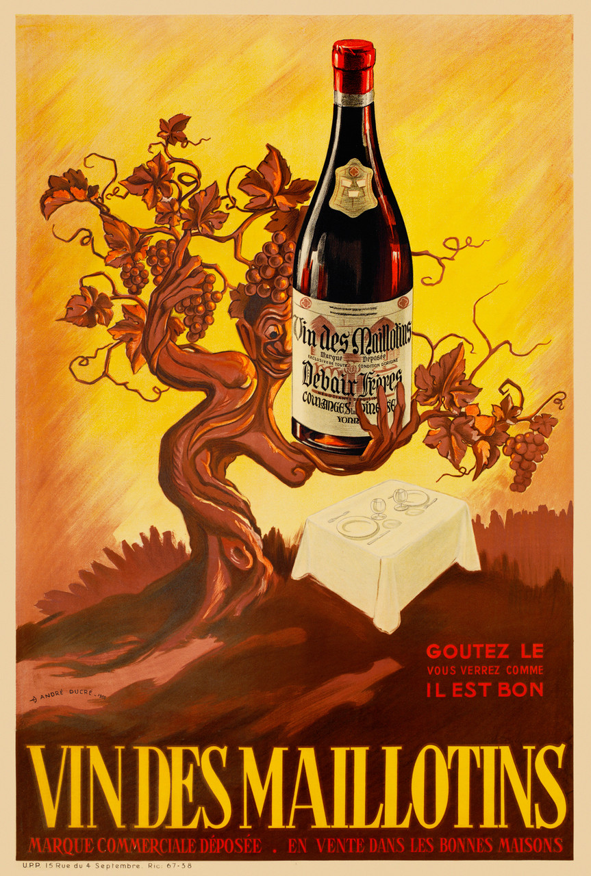 Vin des Maillotins Poster by Andre Ducre French Wine Advertisement.
