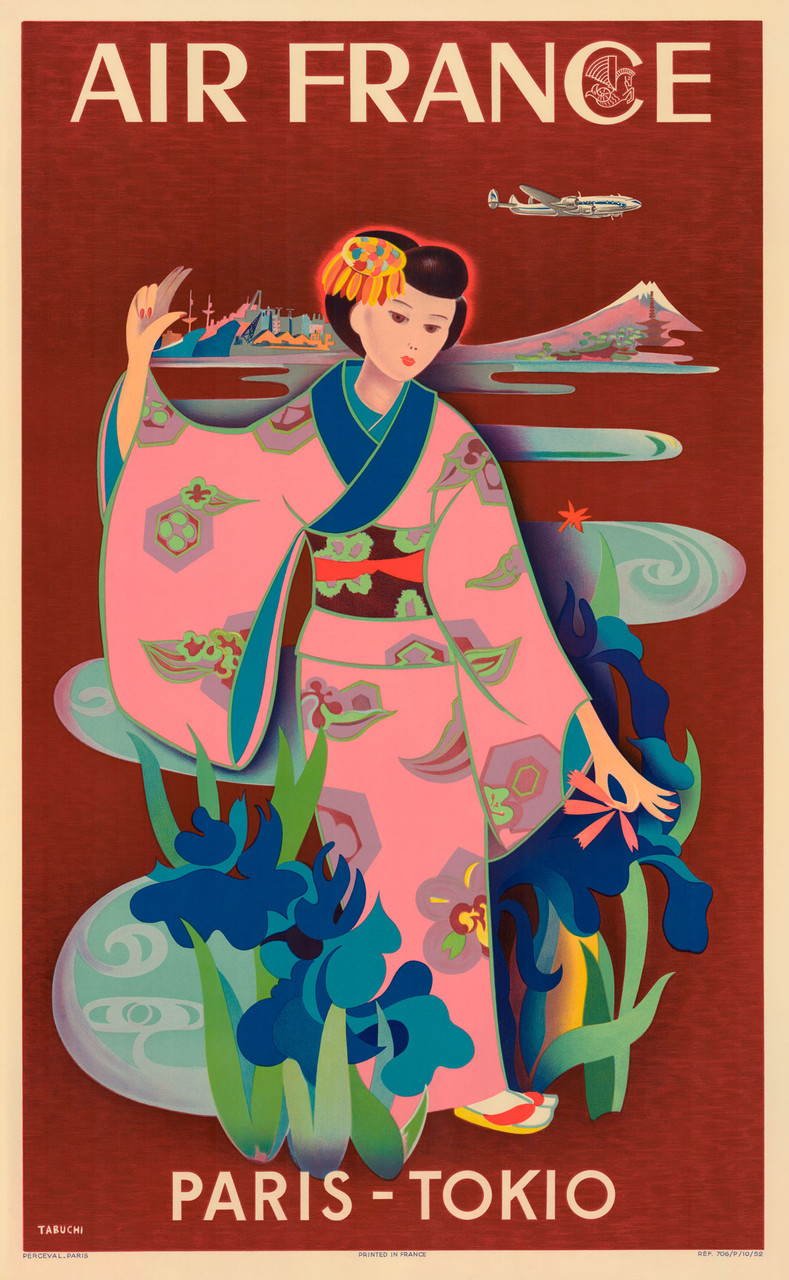 Air France Paris - Tokio Vintage Poster by Tabuchi 1952