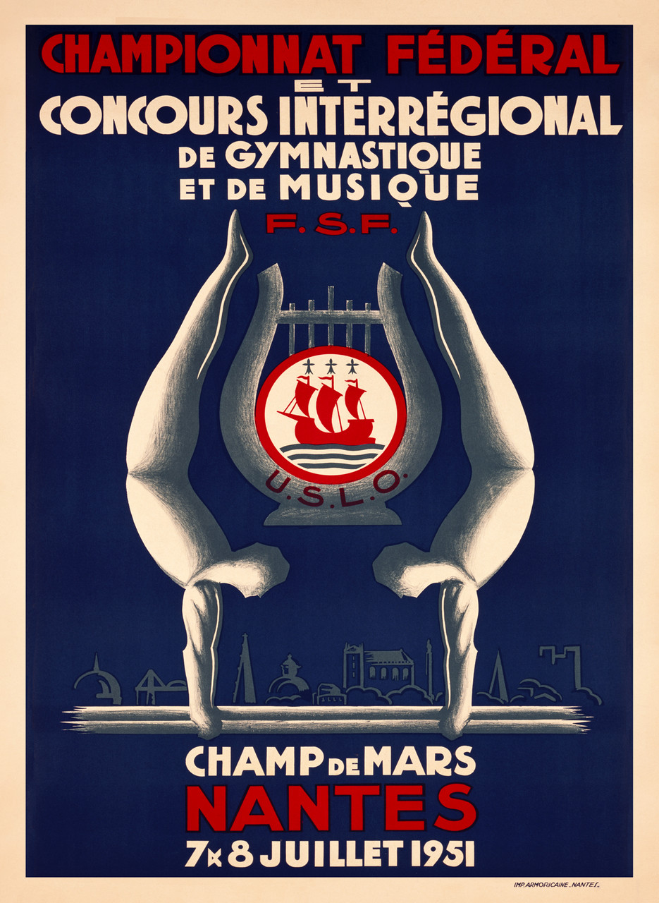 Championat Federal Et Concours Interregional De Gymnastique French poster from 1951 - Vintage Poster Reproduction. Giclee Advertising Prints. Classic Posters.