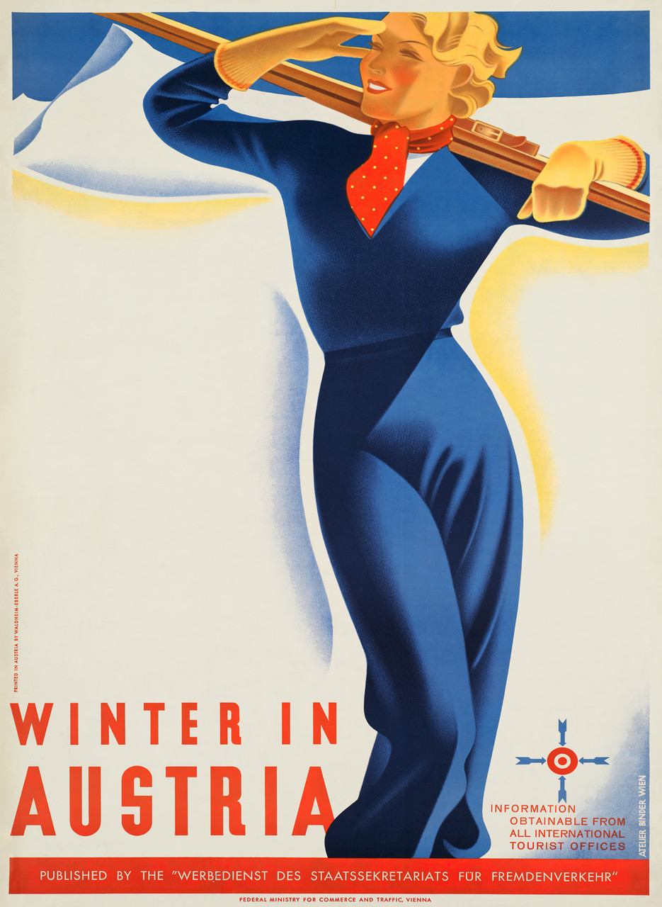 Winter In Austria Vintage Poster by Atelier Binder 1930 Austrian