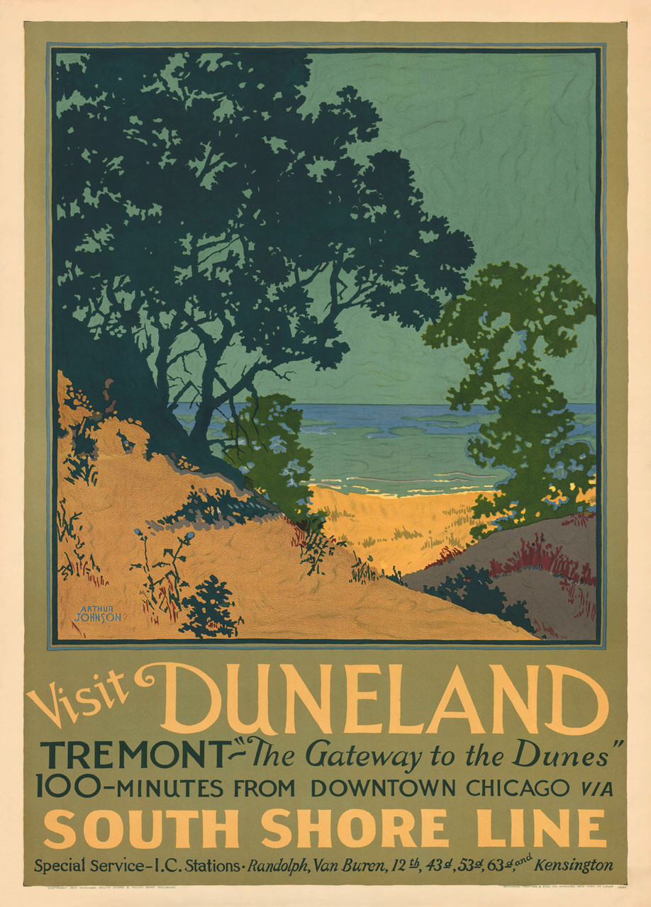 1920s The Dunes Beaches South Shore Vintage Style Travel Poster - Chicago - 20x30 Inch Print