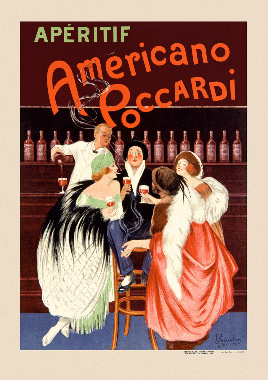 Aperitif Americano Poccardi Vintage French Poster by Leonetto Cappiello. 1923 Wine and Spirits Advertisement - High Quality Giclee Reproduction Fine Art Print.