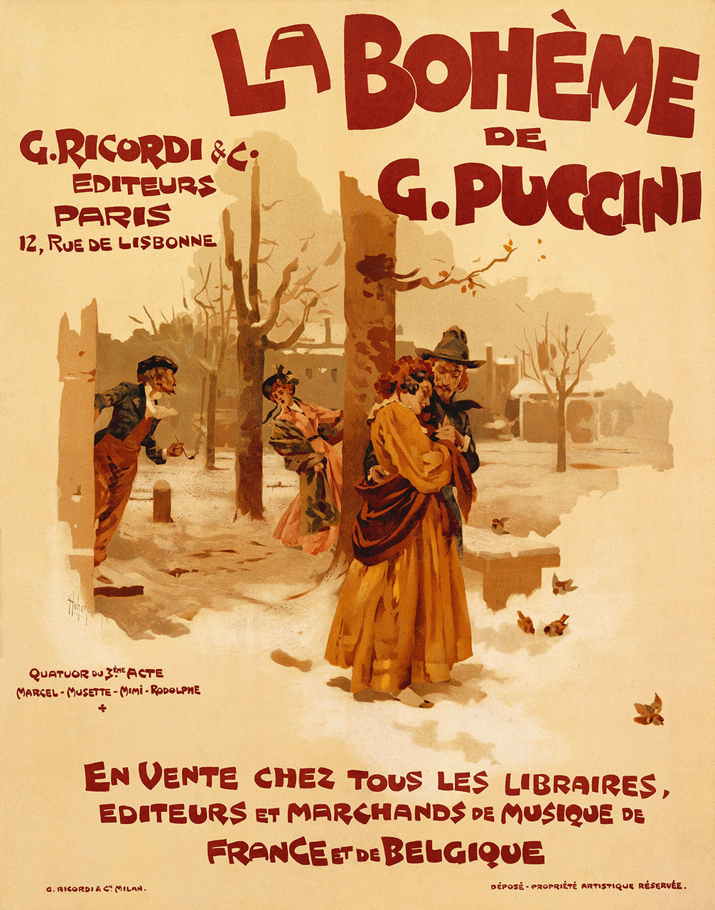 La Boheme De G. Puccini Vintage Poster by Hohenstein 1900 French