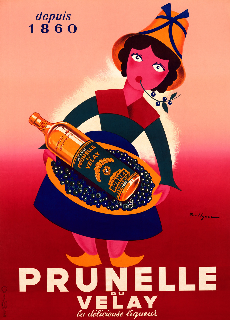 Prunelle Du Velay Liqueur Vintage Poster by Igerz 1950 French Fine