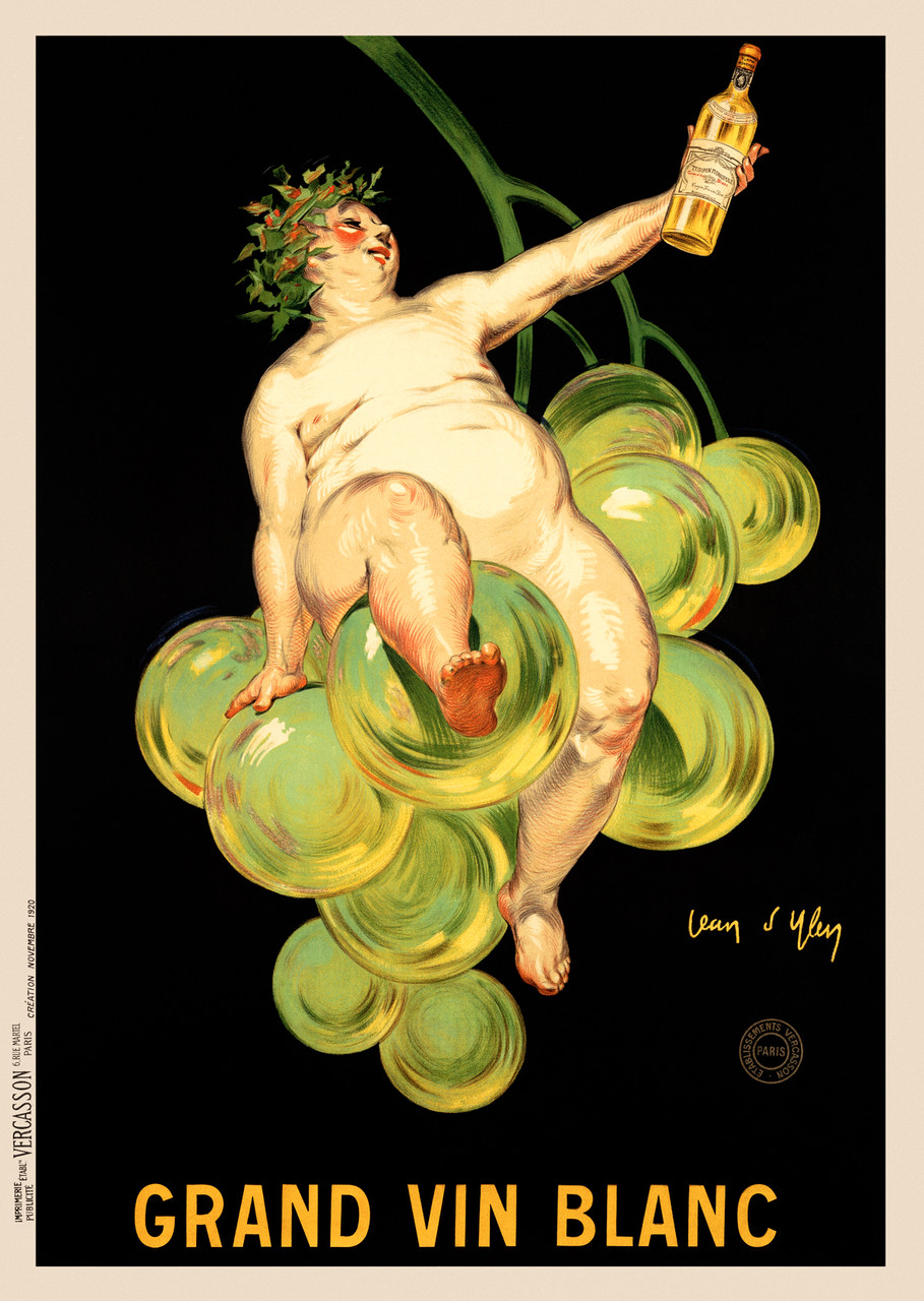 Grand Vin Blanc Vintage Poster by D'Ylen 1920 French Fine Art Print.