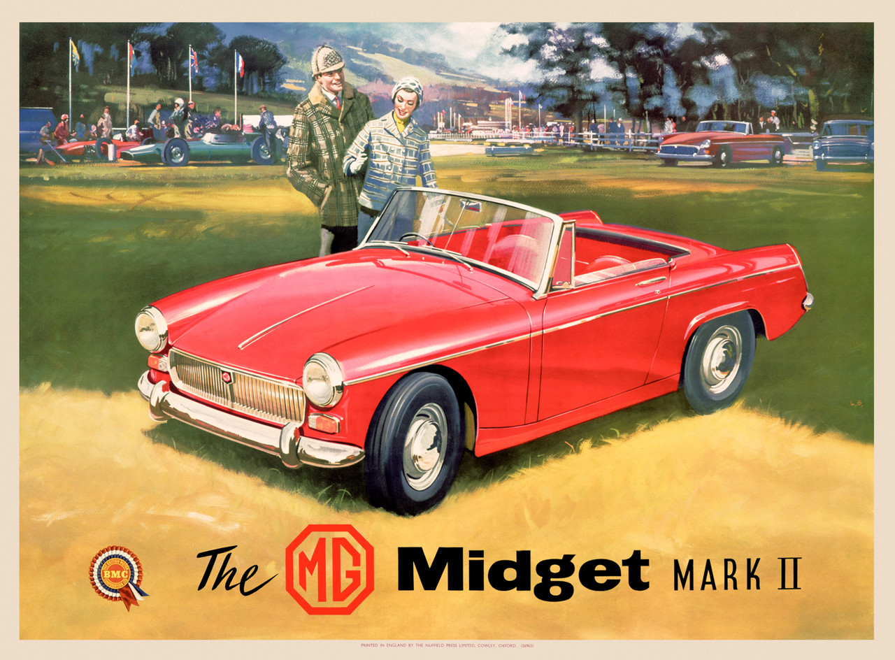 The MG Midget Mark II Vintage Poster by L.B 1960s French Fine Art