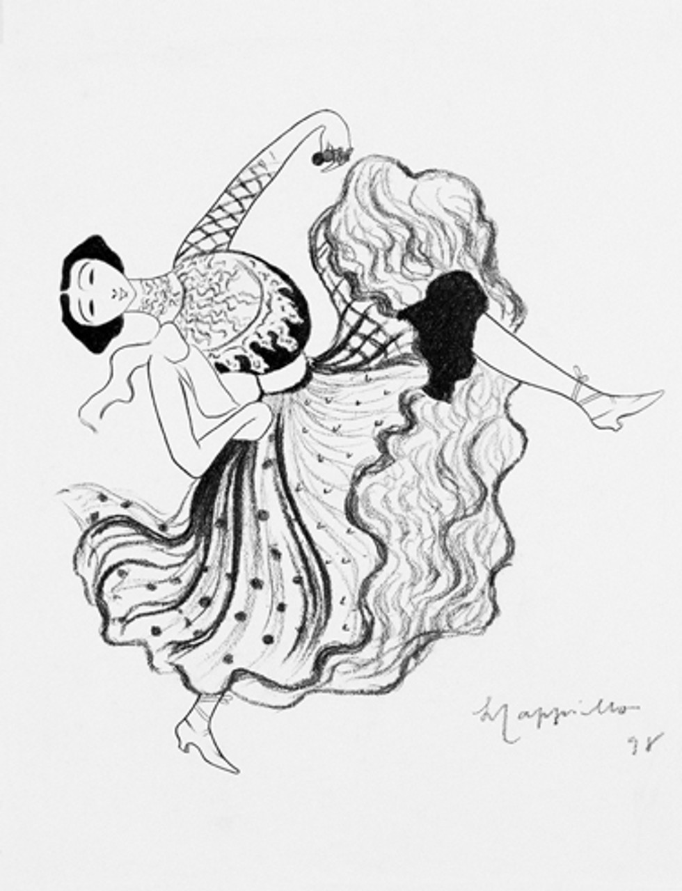 Le Rire by Cappiello 1899 France - Beautiful Vintage Poster Reproduction. This vertical French illustration of a women dancing is done in black and white. The dancer kicks her leg up and leans back in an animated dance pose. Giclee advertising print.