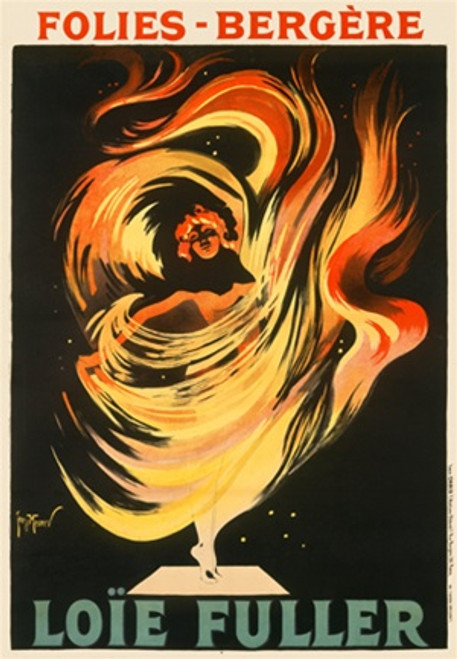 Loie Fuller Vintage Poster by Georges Meunier 1897 French Performance and Theater Advertisement – High Quality Giclee Reproduction Fine Art Print. Featuring an expressive illustration Featuring an expressive illustration of Loie Fuller, the famous dancer, enveloped in swirling colorful light trails, set against a black background, capturing the essence of movement and energy.
