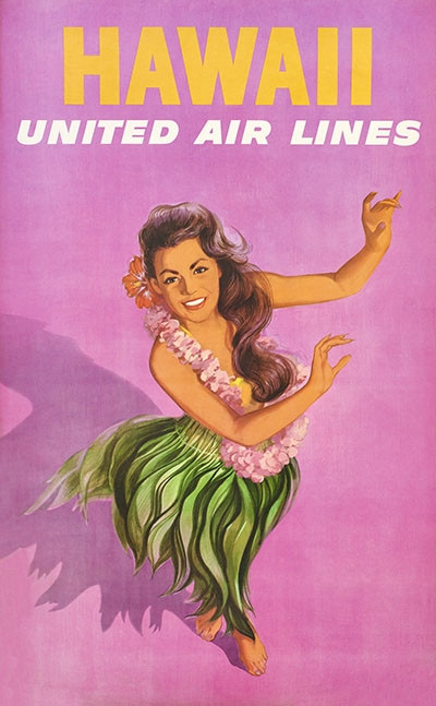 Hawaii United Airlines Vintage Poster by Galli 1960 American Fine