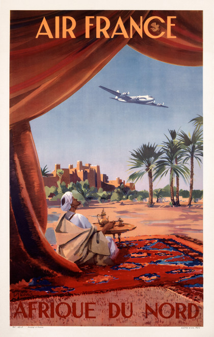 Air France Afrique Du Nord Vintage French Poster by Guerre. 1958 Travel Advertisement High Quality Giclee Reproduction Fine Art Print.