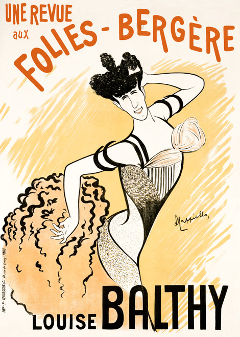 Folies Bergere Louise Balthy Poster by Leonetto Cappiello Vintage 1902 French High Quality Giclee Reproduction Fine Art Print.