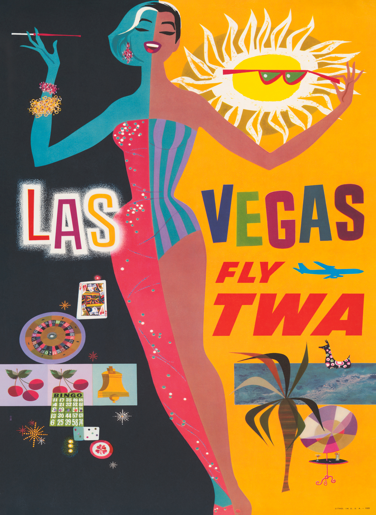 Two TWA Airline Mid-Century Travel Posters, New York and Las Vegas