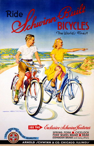 Schwinn Built Bicycles Vintage Poster 1950 American Fine Art Print. Schwinn Built Bicycles Vintage Poster 1950 American Fine Art Print.