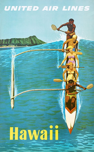 Hawaii United Airlines Vintage Poster by Galli 1953 American Fine